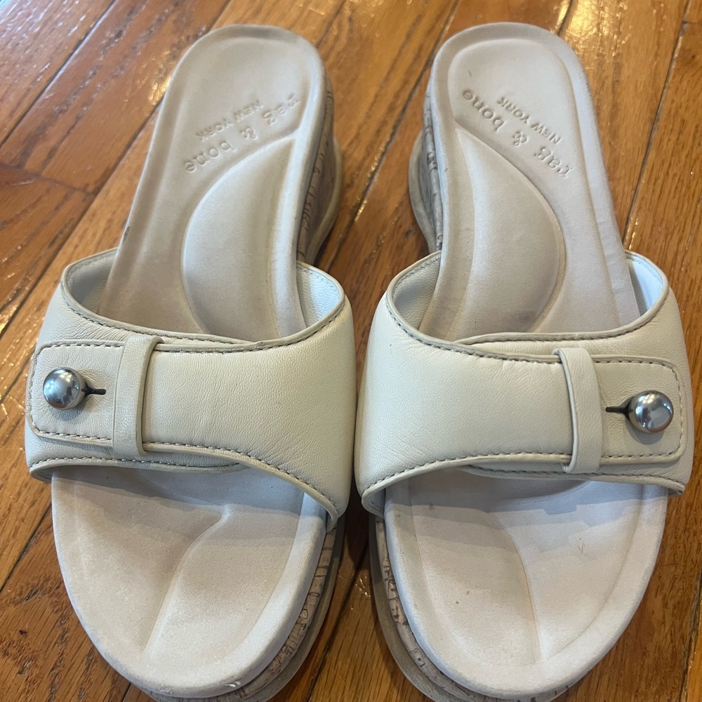 Rag & Bone Sommer Sandal Platform Slide Leather Cork Antique White Sz 38 / 7.5